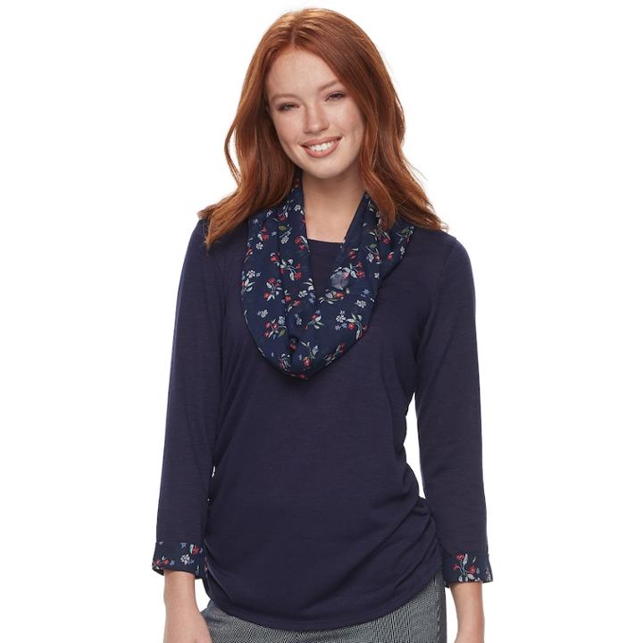Women's Elle&trade; Ruched Tee & Scarf Set, Size: Xlrg Av/rg, Blue