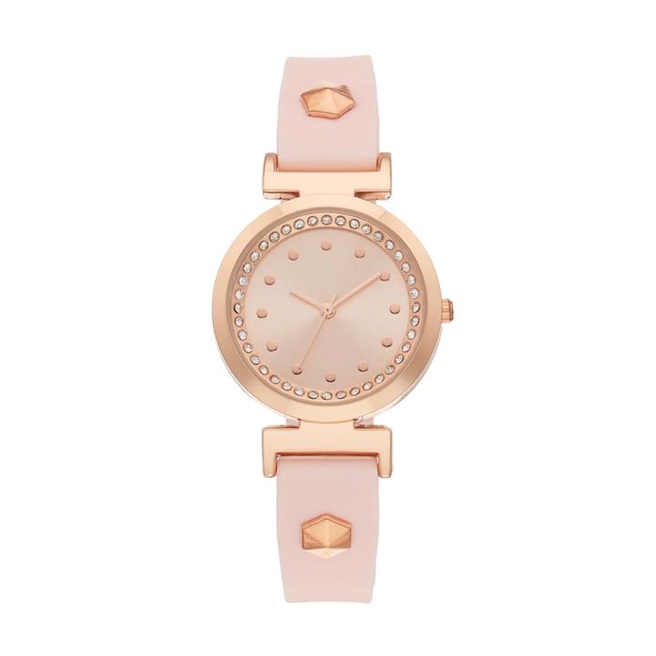 Women's Studded Rubber Band Watch, Size: Medium, Pink
