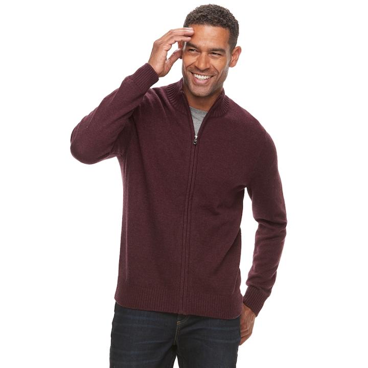 Men's Croft & Barrow&reg; Full-zip Sweater, Size: Medium, Dark Red