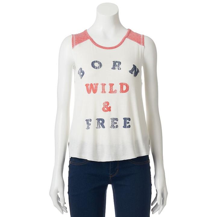 About A Girl, Juniors' Born Wild & Free Raglan Graphic Tank, Size: Small, Natural