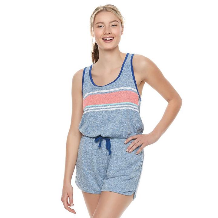 Juniors' So&reg; Racerback Striped Romper, Girl's, Size: Medium, Dark Blue