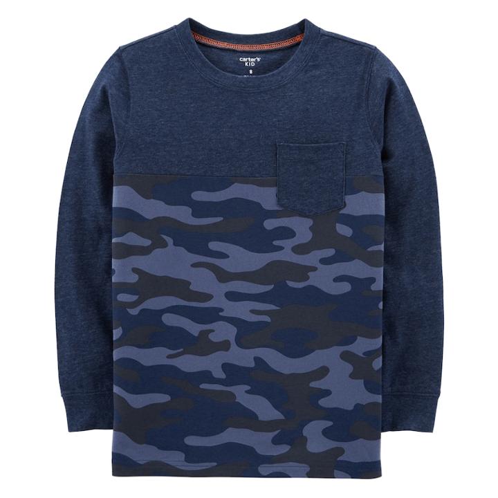 Boys 4-12 Carter's Camouflaged Long Sleeve Pocket Tee, Size: 6, Navy Camo
