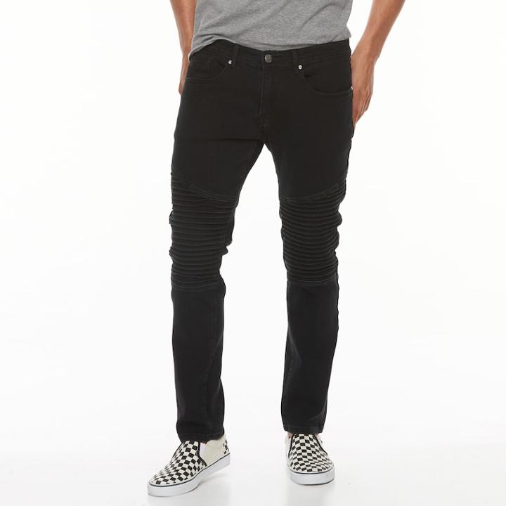 Men's Rawx Slim-fit Moto Stretch Jeans, Size: 38x32, Black