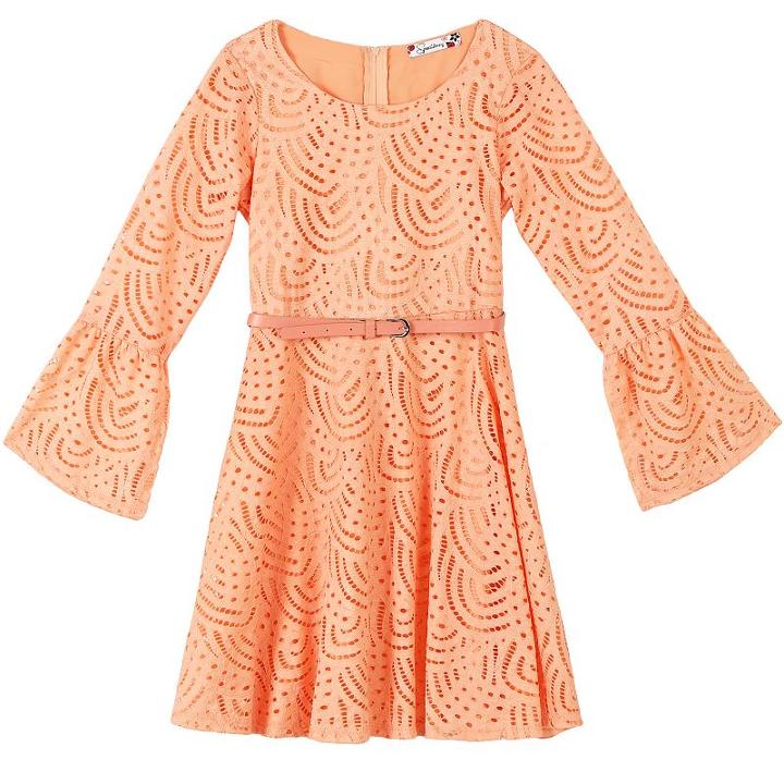 Girls 7-16 Speechless Belted Bell Sleeve Perforated Skater Dress, Girl's, Size: 16, Pink Other