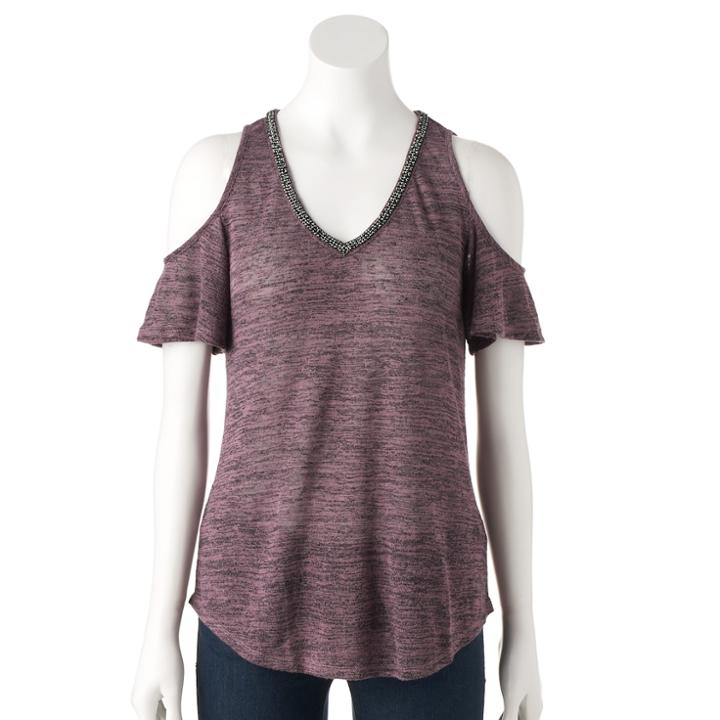 Women's Juicy Couture Embellished Cold-shoulder Tee, Size: Xl, Brt Purple