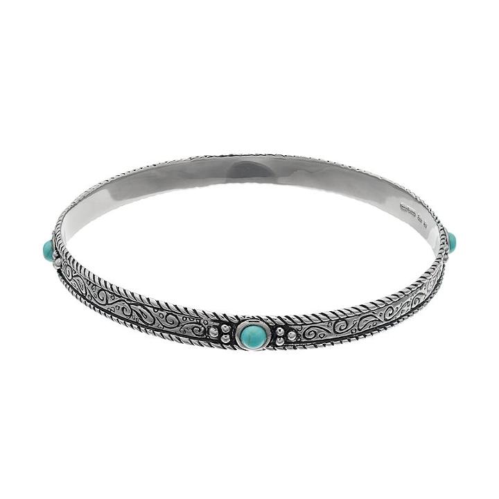 Sterling Silver Simulated Turquoise Filigree Bangle Bracelet, Women's, Size: 8, Blue