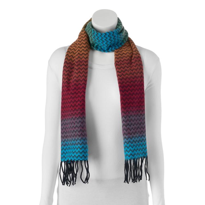 Softer Than Cashmere Ombre Zigzag Fringed Oblong Scarf, Women's, Multi