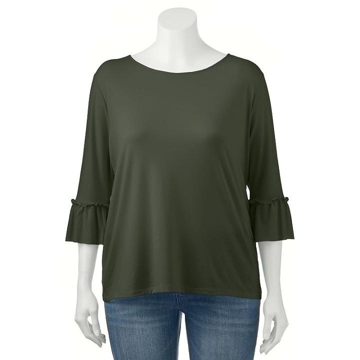 Juniors' Plus Size So&reg; Solid Bell Sleeve Tee, Teens, Size: 1xl, Med Green