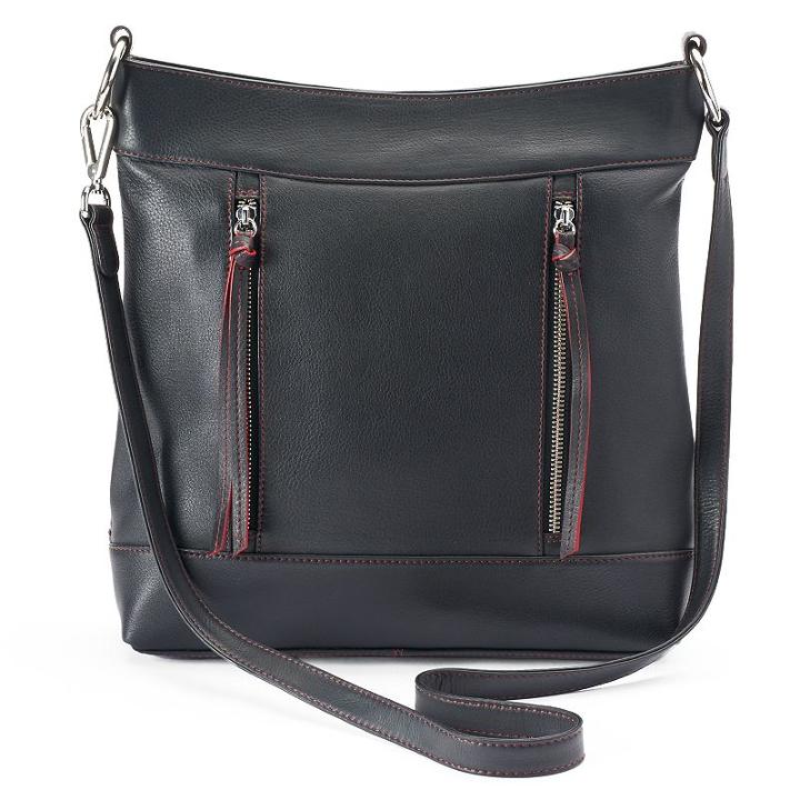 Ili Leather Vertical Zippers Crossbody Bag, Women's, Black