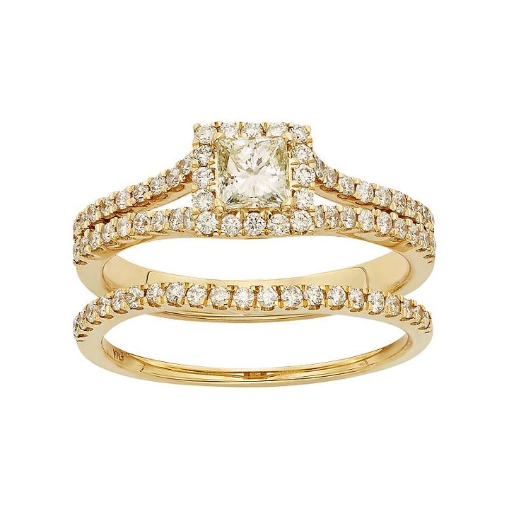 Igl Certified Diamond Square Halo Engagement Ring Set In 14k Gold (1 Carat T.w.), Women's, Size: 10, White