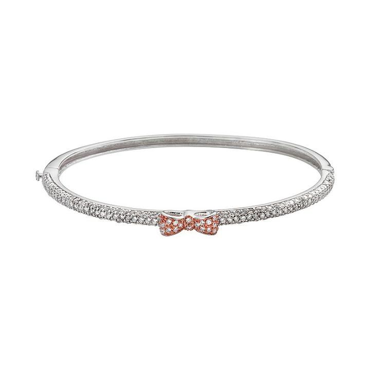 Sophie Miller 14k Rose Gold Over Silver And Sterling Silver Cubic Zirconia Bow Bangle Bracelet, Women's, White