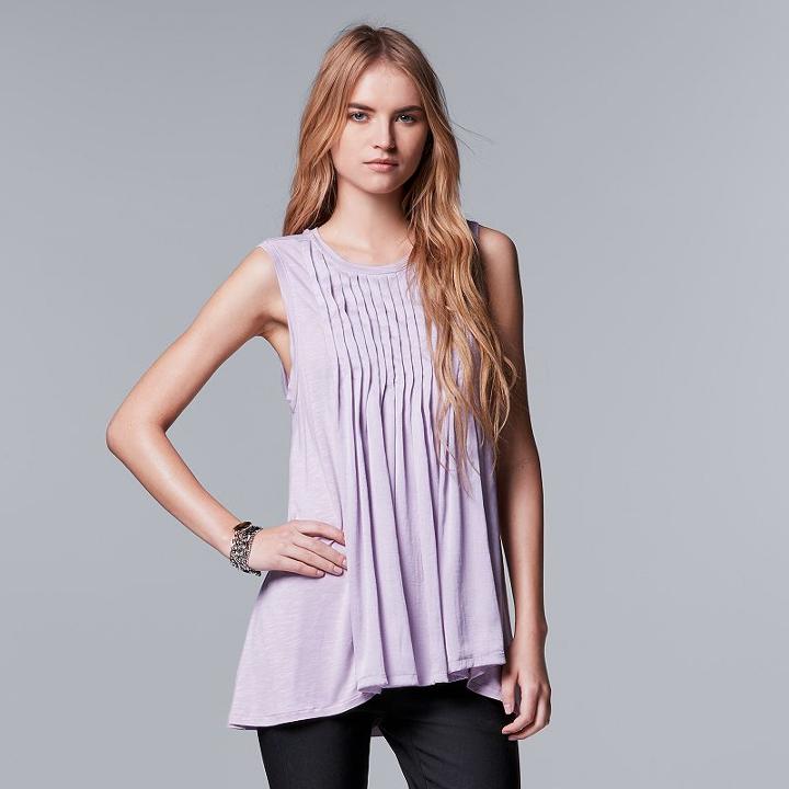 Women's Simply Vera Vera Wang Pintuck Flowy Tunic, Size: Large, Brt Purple