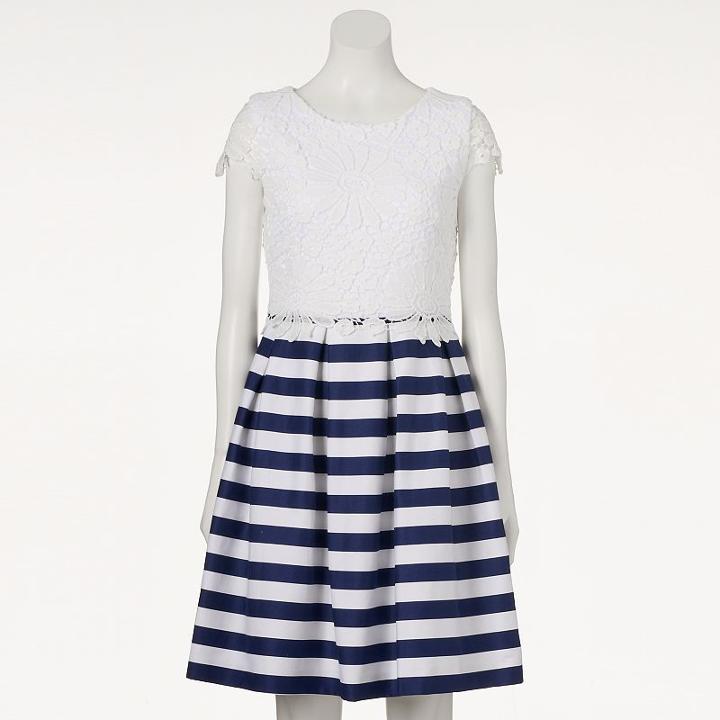 Women's Dr By Donna Ricco Lace Striped Fit & Flare Dress, Size: 6 Avg/reg, Blue Other