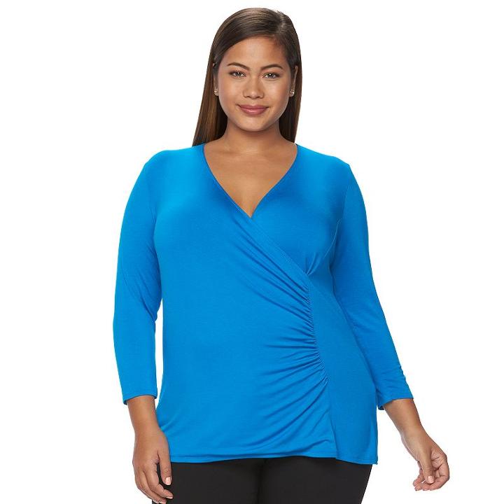 Dana Buchman, Plus Size Faux-wrap Top, Women's, Size: 3xl, Med Blue