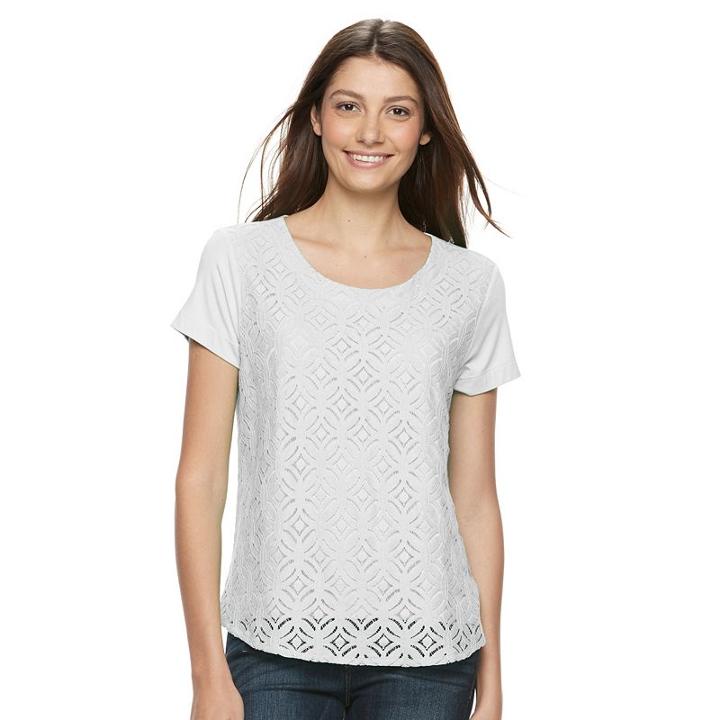 Women's Croft & Barrow&reg; Lace Tee, Size: Medium, White
