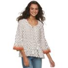 Juniors' Mudd&reg; Printed Lace-up Peasant Top, Girl's, Size: Large, White Oth