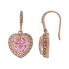 Lavish By Tjm 14k Rose Gold Over Silver Pink Cubic Zirconia Heart Drop Earrings - Made With Swarovski Marcasite, Women's
