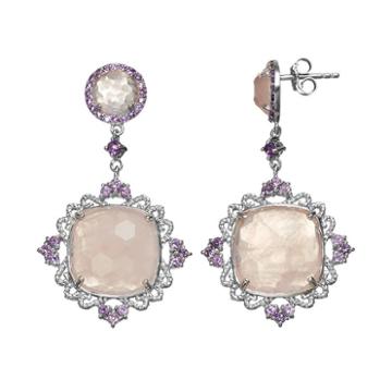Siri Usa By Tjm Rose Quartz And Amethyst Sterling Silver Filigree Drop Earrings, Women's, Pink