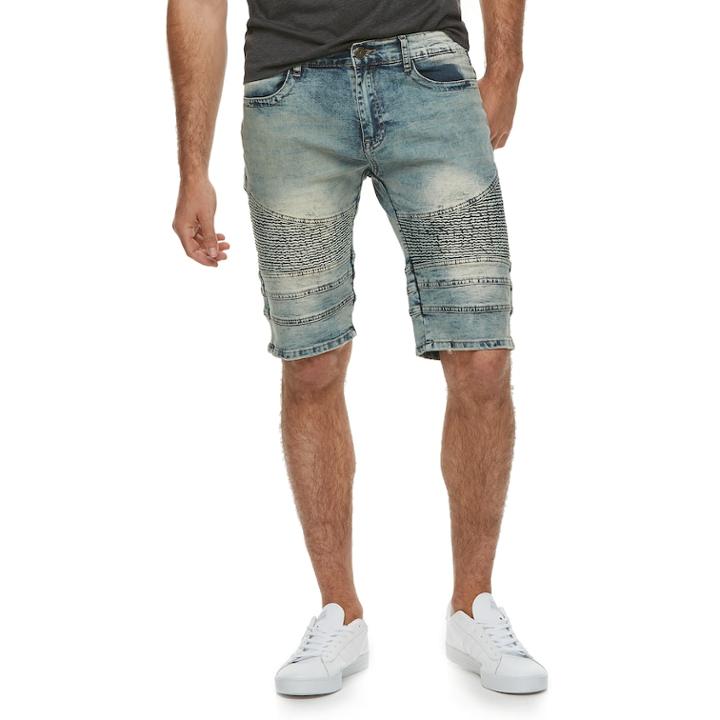 Men's Xray Slim-fit Washed Moto Stretch Denim Shorts, Size: 38, Med Blue