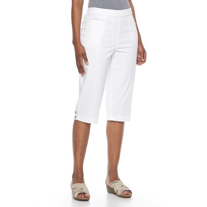 Women's Croft & Barrow&reg; Buttoned-hem Pull On Capris, Size: Large, White