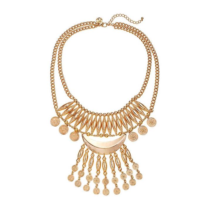 Gs By Gemma Simone Molten Metals Collection Crescent & Fringe Bib Necklace, Girl's, Size: 18, Yellow