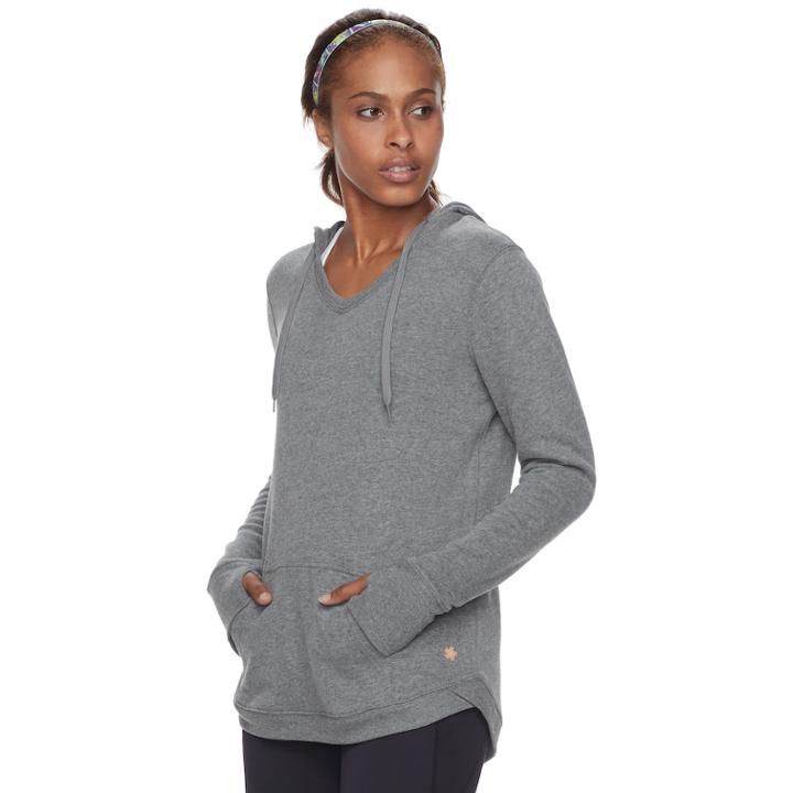 Women's Tek Gear V-neck Fleece Hoodie, Size: Xs, Dark Grey