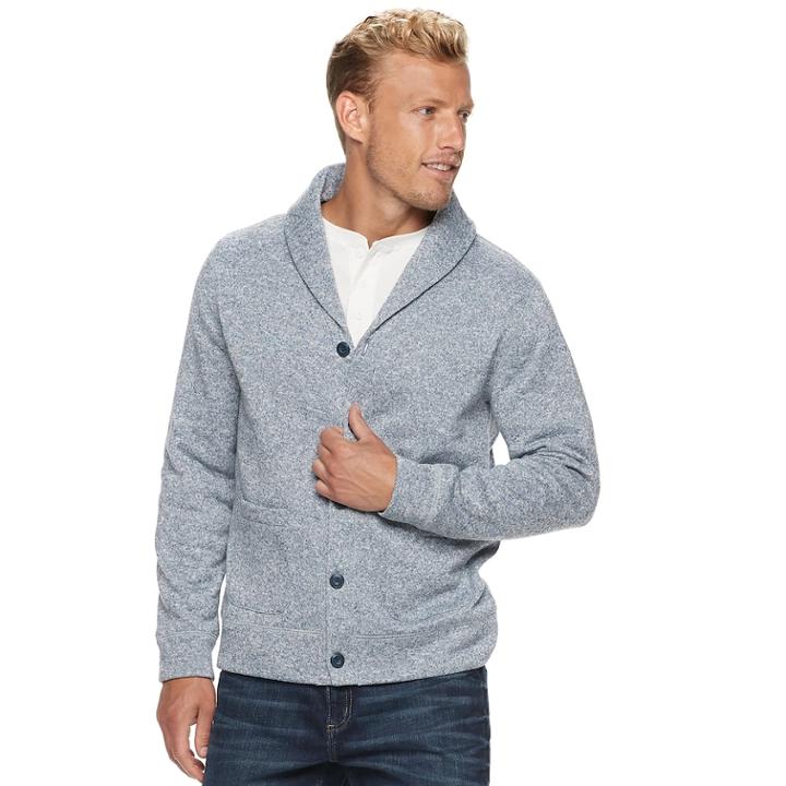 Men's Sonoma Goods For Life&trade; Supersoft Modern-fit Sweater Fleece Shawl-collar Cardigan, Size: Xxl, Dark Blue