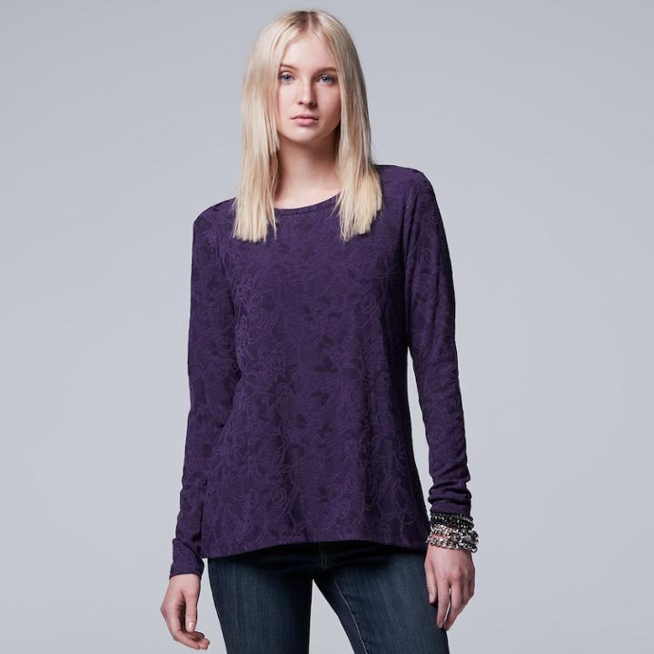 Women's Simply Vera Vera Wang Jacquard Tee, Size: Xs, Purple