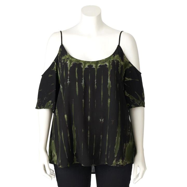 Plus Size Rock & Republic&reg; Cold-shoulder Tie-dye Top, Women's, Size: 2xl, Green