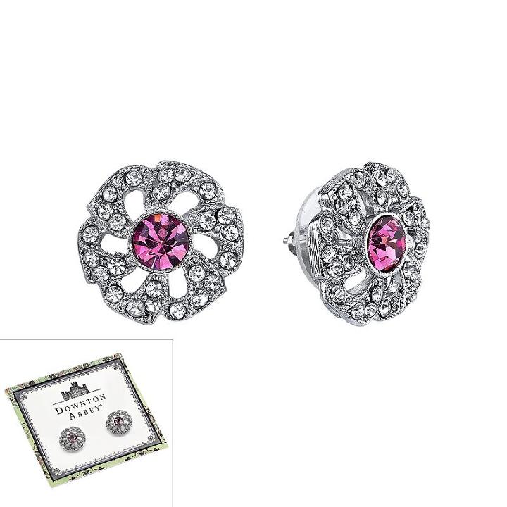 Downton Abbey Flower Stud Earrings, Women's, Pink