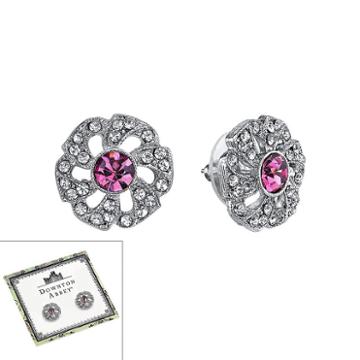 Downton Abbey Flower Stud Earrings, Women's, Pink