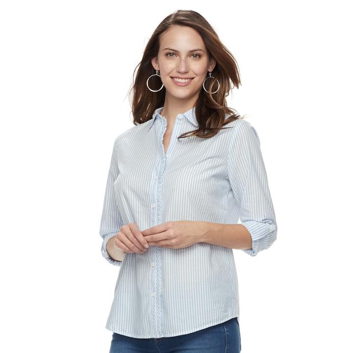 Women's Croft & Barrow&reg; Ruffle Placket Button-down Shirt, Size: Large, Blue (navy)