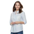 Women's Croft & Barrow&reg; Ruffle Placket Button-down Shirt, Size: Large, Blue (navy)