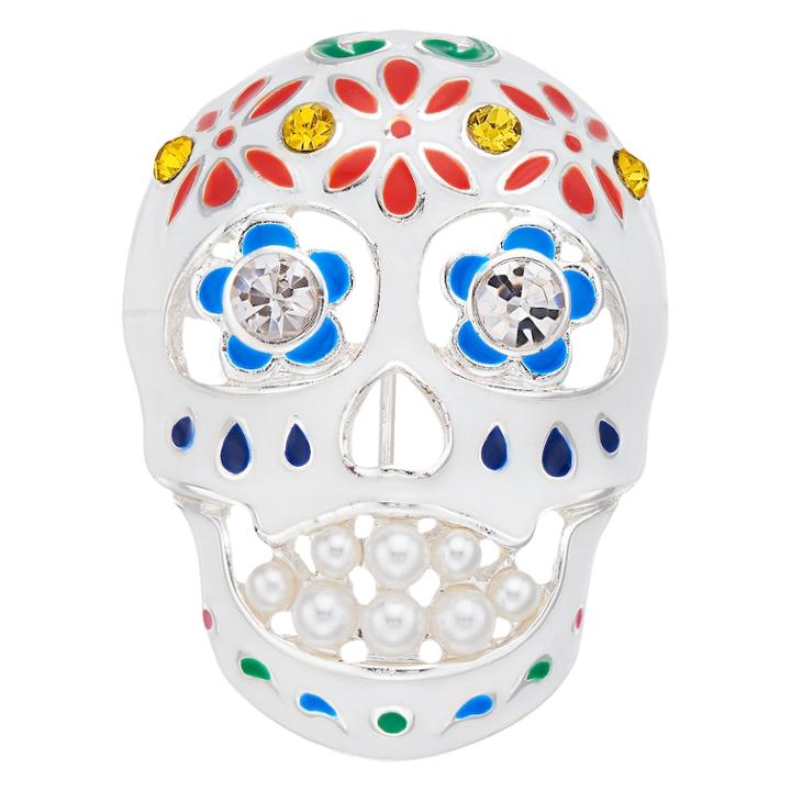 Napier Silver Tone Day Of The Dead Skull Pin, Women's, Multicolor