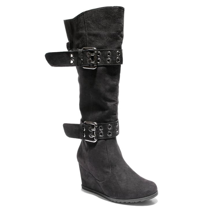 2 Lips Too Norma Women's Knee High Wedge Boots, Size: Medium (8.5), Black