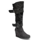 2 Lips Too Norma Women's Knee High Wedge Boots, Size: Medium (8.5), Black