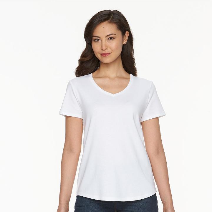 Women's Croft & Barrow&reg; Essential V-neck Tee, Size: Medium, White