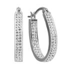 Chrystina Silver Plated Crystal Inside Out U Hoop Earrings, Women's, White