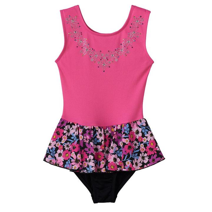 Girls 4-14 Jacques Moret Garden Of Flowers Skirtall Leotard, Girl's, Size: Large, Brown Over