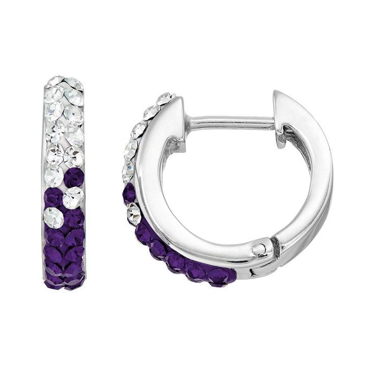 Kansas State Wildcats Crystal Sterling Silver Huggie Hoop Earrings, Women's, Purple