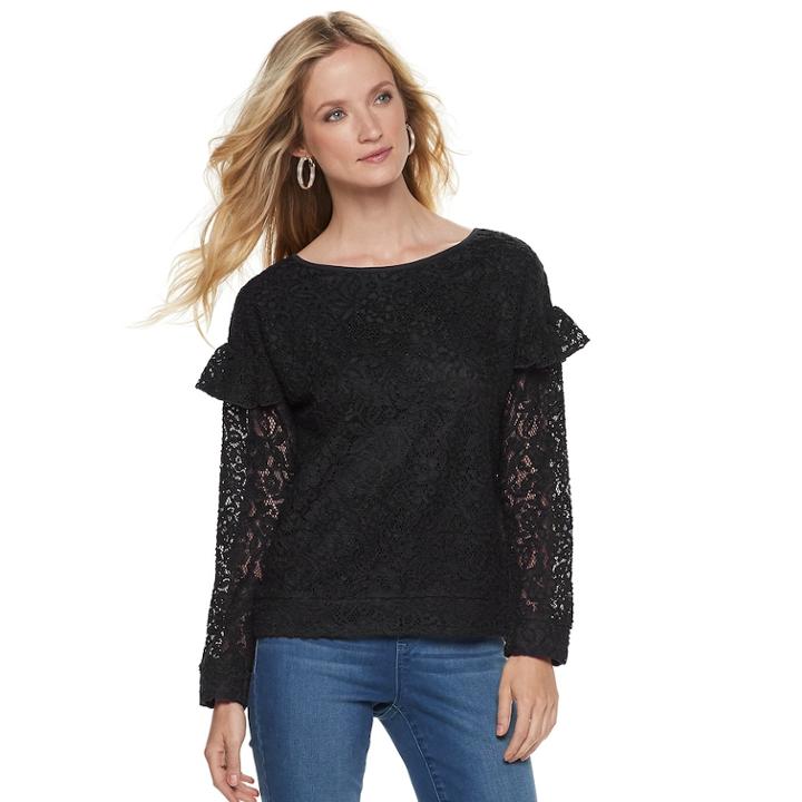 Women's Juicy Couture Embellished Ruffle Sleeve Top, Size: Large, Dark Grey