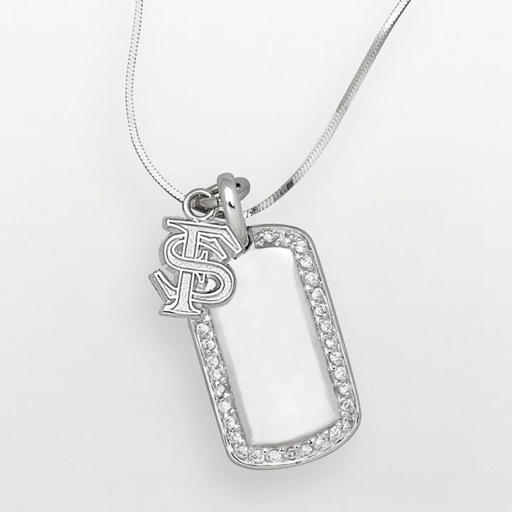 Florida State Seminoles Sterling Silver Cubic Zirconia Dog Tag Pendant, White
