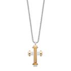 Lynx Men's Two Tone Stainless Steel Cross Pendant Necklace, Size: 24, Silver