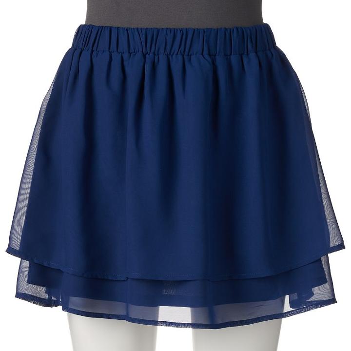 Juniors' Love, Fire Tiered Chiffon Skater Skirt, Kids Unisex, Size: Large, Blue (navy)