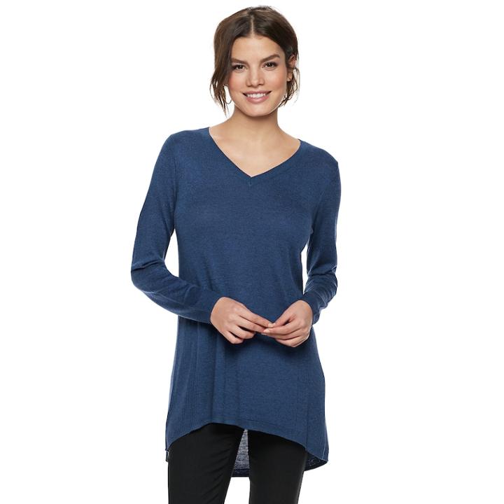 Women's Apt. 9&reg; High-low V-neck Tunic Sweater, Size: Xxl, Med Blue