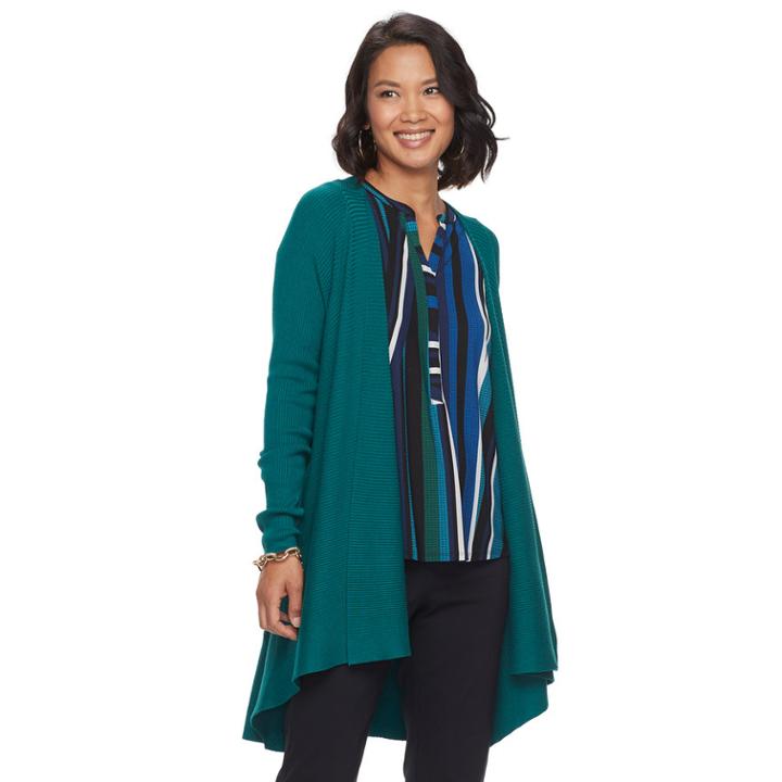 Women's Dana Buchman Open-front Ribbed Cardigan, Size: Large, Lt Green