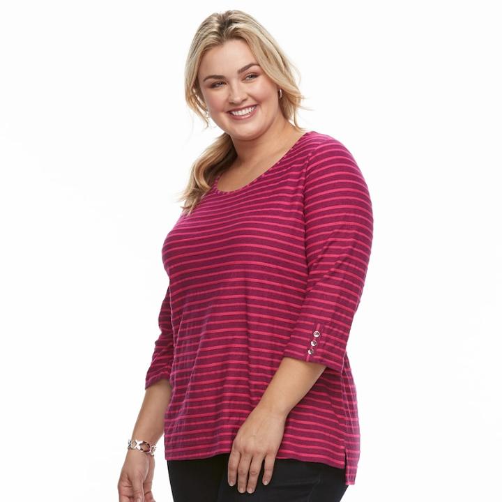 Plus Size Croft & Barrow® Button Sleeve Top, Women's, Size: 1xl, Dark Pink