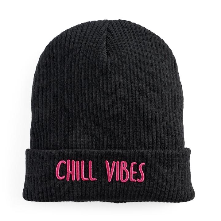 Women's Mudd&reg; Embroidered Chill Vibes Beanie, Black