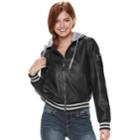Madden Nyc Juniors' Hooded Faux-leather Jacket, Teens, Size: Large, Black