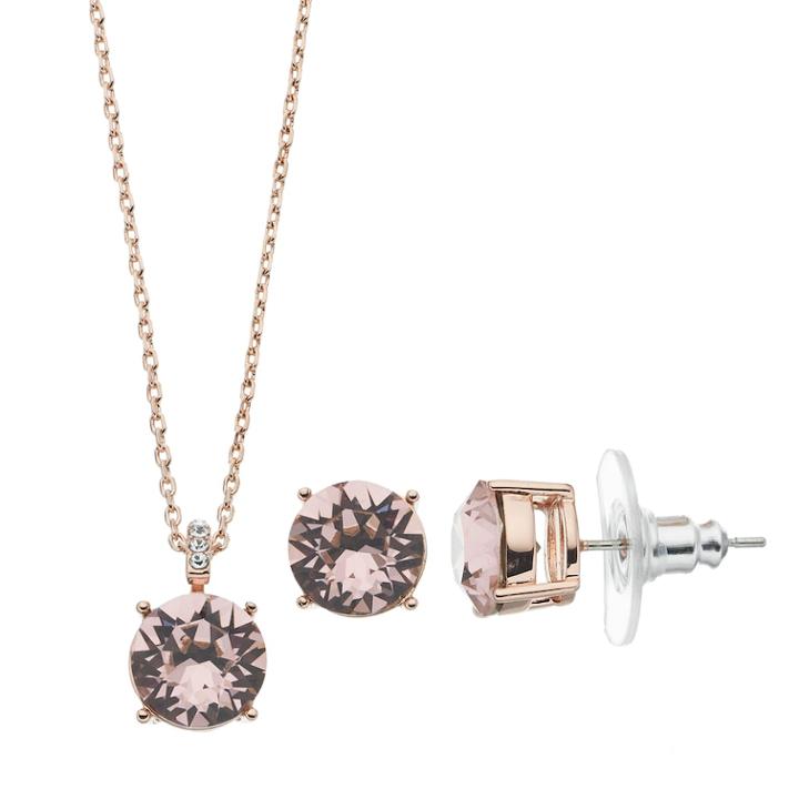 Brilliance Pendant & Stud Earrings Set With Swarovski Crystals, Women's, Pink